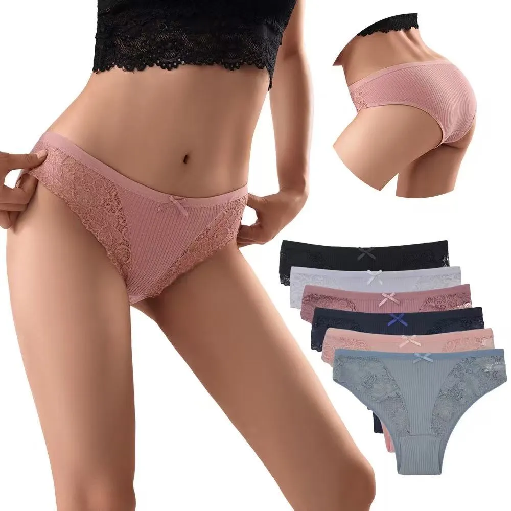 AiLei Women's Ribbed Cotton Panties with Lace Inserts — AiLei AL-ST9 | lingerie vendor China